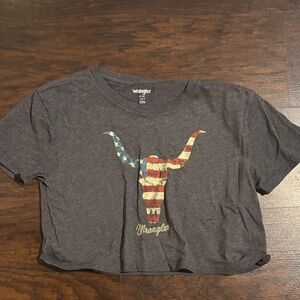 Wrangler Charcoal Tee with Flag Longhorn